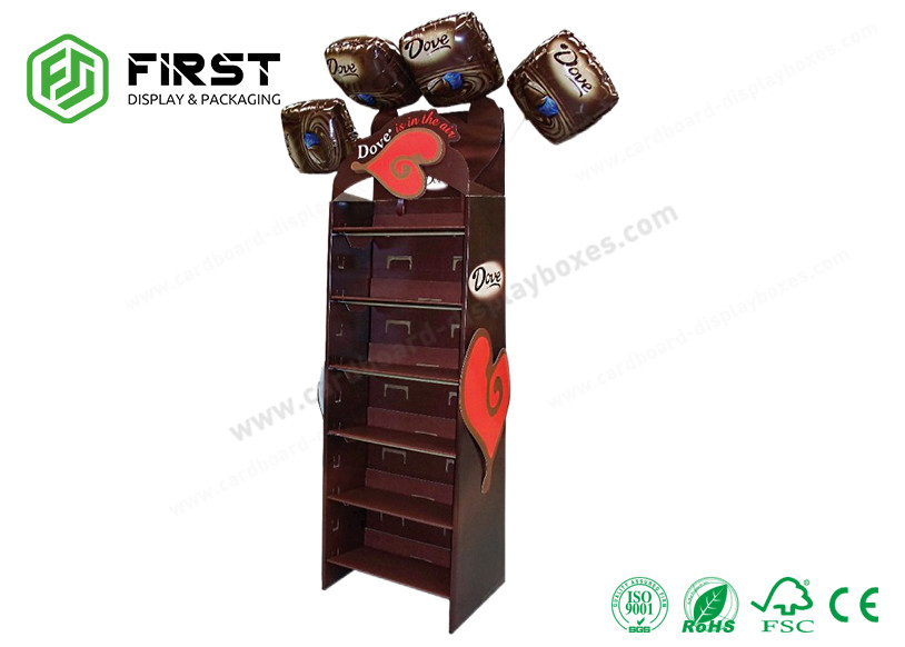 Full Color Printing Free Standing POP Cardboard Shelf Floor Display Stand For Chocolate