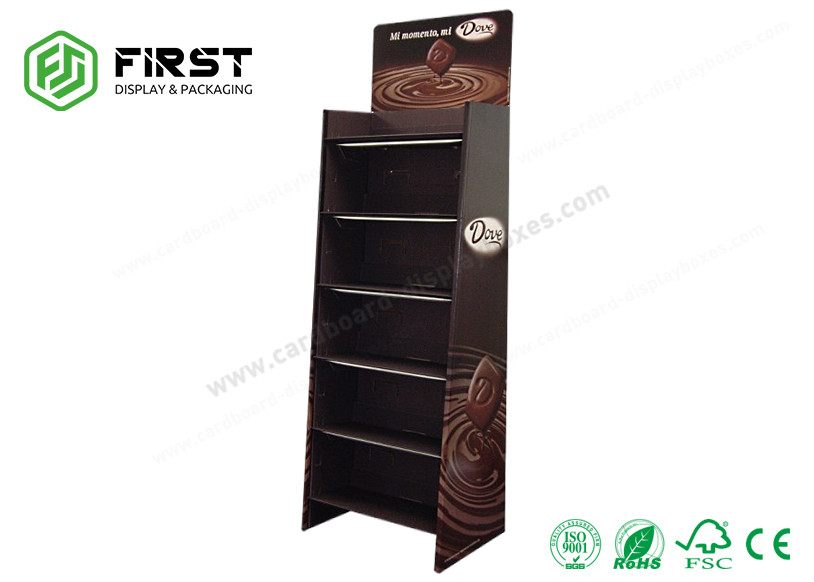 Full Color Printing Free Standing POP Cardboard Shelf Floor Display Stand For Chocolate