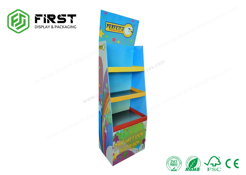 Custom Logo Printing Cardboard POP Display Stand Glossy Corrugated Paper Floor Stand Shelf