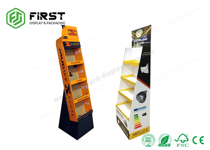 Customized Corrugated Paper Cardboard Advertising Carton Floor Stand Displays For Exhibition