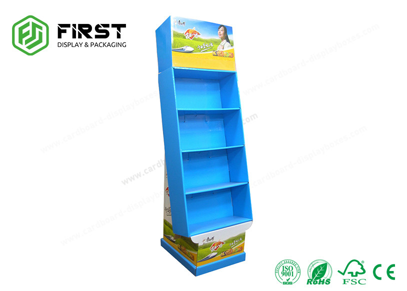 Color Printing Cardboard Display Stands Custom Made Folding Corrugated Paper Floor Display Shelf