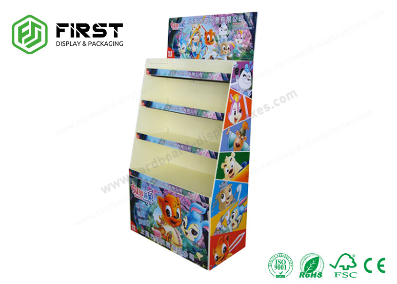 4 Shelves Supermarket Cardboard Floor Display Stand Folding Corrugated Paper Racks