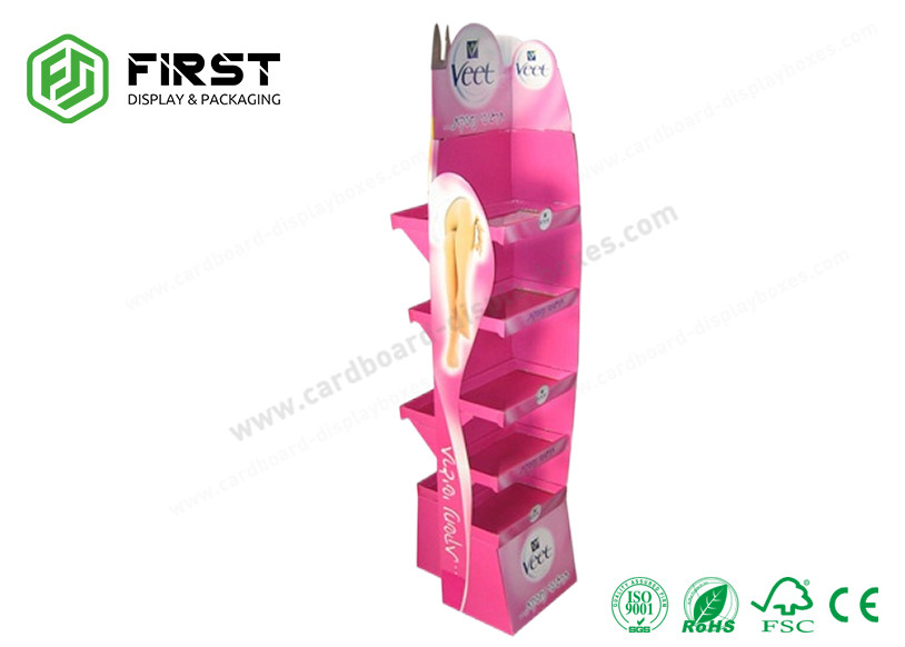 OEM Paper Shelf Stand Recyclable Cardboard Floor Display Shelf Rack Customized Printing