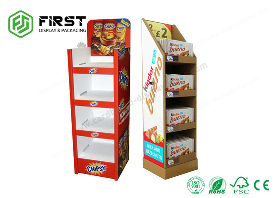 Color Printing Cardboard Display Stands Custom Made Folding Corrugated Paper Floor Display Shelf